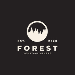 forest vintage logo badge vector illustration design