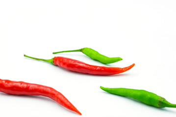red and green chili on white background, pepper, paprika
