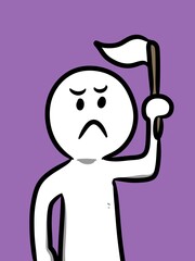 cute man cartoon holding white flag