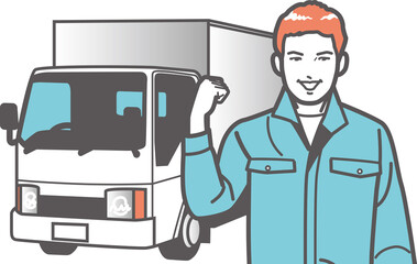 ガッツポーズ　トラックドライバーの男性