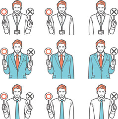 マルバツ　プラカードを持つビジネスマン　セット