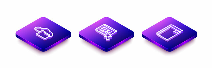 Set Isometric line Cloud or online library, Online education and Book icon. Vector