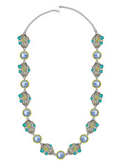 Jewelry design modern art necklace. Hand drawing and painting on paper.