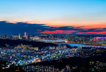 Night cityscape of Seoul City Skyline, South Korea.
