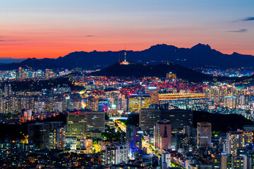 Fototapeta na wymiar Night cityscape of Seoul City Skyline, South Korea. 