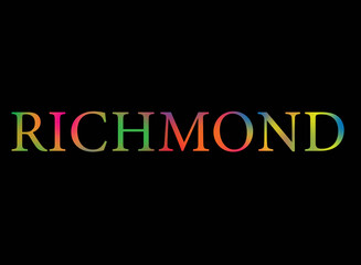 Rainbow filled text spelling out Richmond with a black background 