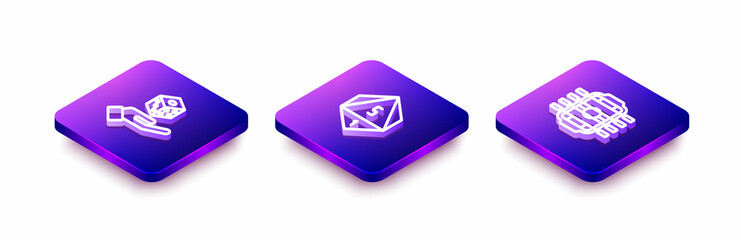 Set Isometric line Game dice, and Table football icon. Vector