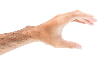 isolated of male hand holding something like a bottle or can.