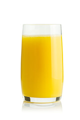 Organic Orange juice glass, isolated on white. Glass of fresh orange juice on white background