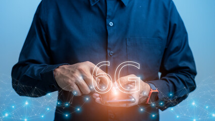 The concept of 6G network, high-speed mobile Internet, new generation networks. Business, modern technology, internet and networking concept.