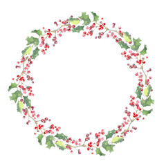 Watercolor Woodland Christmas Floral wreath illustration isolated, Botanical greenery frame decoration for greeting card, poster, invitation, baby shower, Merry Christmas, New Year, nursery print