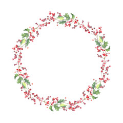 Watercolor Woodland Christmas Floral wreath illustration isolated, Botanical greenery frame decoration for greeting card, poster, invitation, baby shower, Merry Christmas, New Year, nursery print