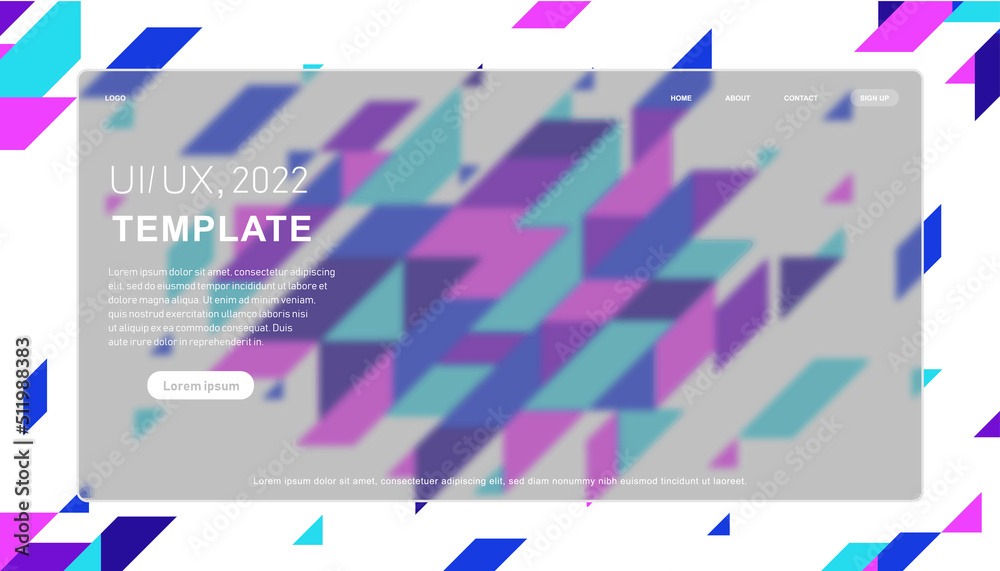 Wall mural landing page template. stylish website design using glassmorphism technology and unusual gradient sh