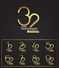 set of anniversary logotype golden color premium edition on black background for celebration