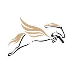 Horse with wings Powerfull flying pegasus unicorn logo vector illustration