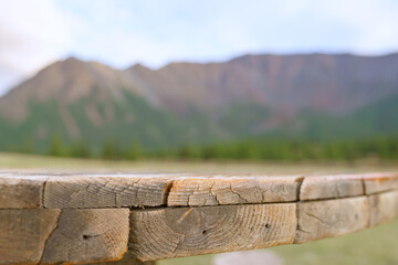 wooden table in the mountains