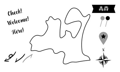 青森　モノクロ　ピンと矢印のセット
