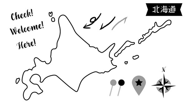 北海道　モノクロ　ピンと矢印のセット