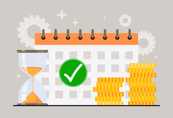 Concept of payment. Financial literacy and agreed payment schedule. Deadline reminder, poster or banner for bank website. Cashless transactions and transfers. Cartoon flat vector illustration