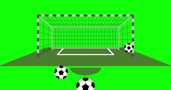 Football match with scoring goals. Football game template. Soccer balls score goals and open score. Direct kick and corner kicks. Animation of seamless loop in stop motion style on green screen.