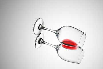 3D Wine Glass Laying over Mirror Surface Gradient Background