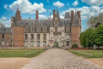 View of the Renaissance Maintenon castle in Eure et Loir France with imposing rectangular and...