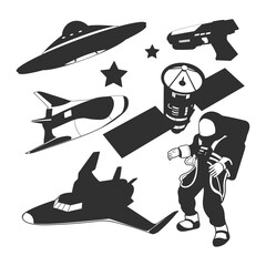Astronaut in spacesuit, space collection, silhouette vector