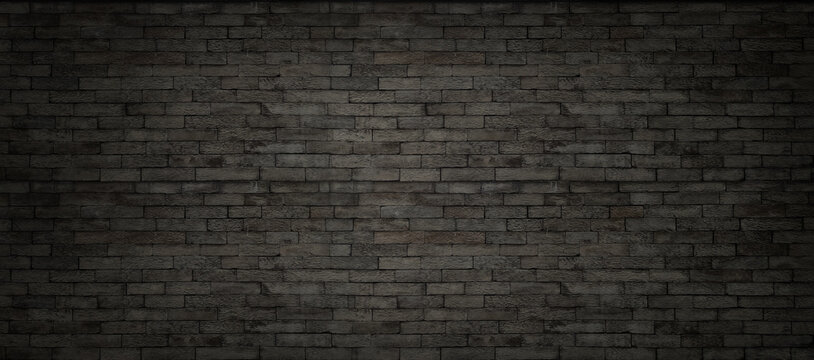 panorama black brick wall of dark stone texture and background ,paranomic stone floor wide picture 