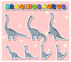 Set of cute brachiosaurus dinosaur characters