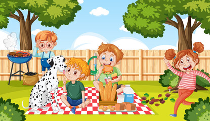 Obraz na płótnie Canvas Children doing activities at backyard