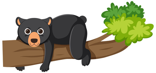 Black bear lying on tree