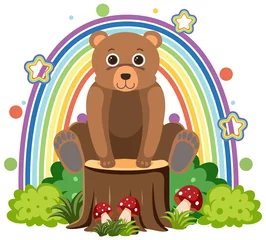 Cute bear on stump in flat cartoon style © blueringmedia