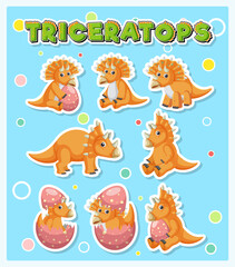 Set of cute triceratops dinosaur cartoon characters © blueringmedia
