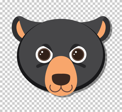 Cute black bear head in flat cartoon style