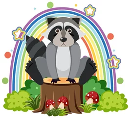 Cute raccoon on stump in flat cartoon style © blueringmedia