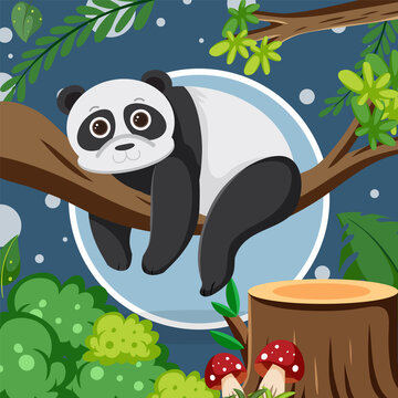 Cute panda in flat cartoon style