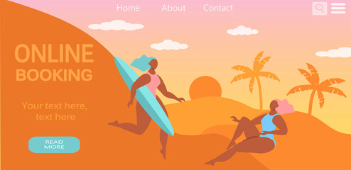 vector illustration in a flat style, a banner for a website on the theme of online travel booking.