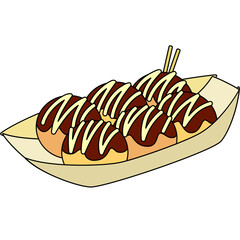 たこ焼きのイラスト（アウトラインあり）