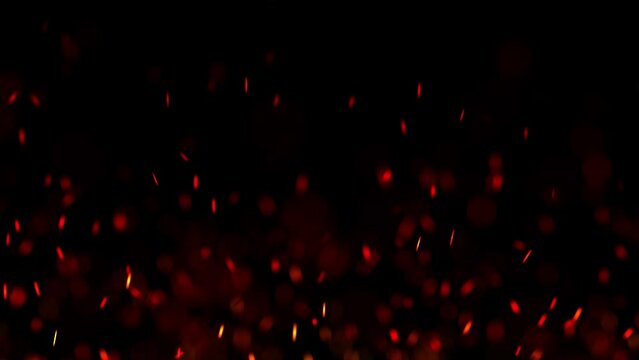 Fire sparks on black background. 3d animation of small fire and spark particles