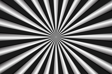 Black and white radial sunburst background with rays, vector illustration