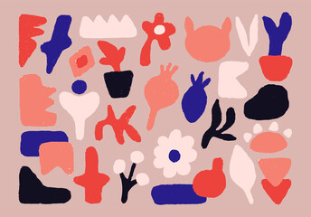 Set of hand drawn organic abstract shape for trendy baby shower decoration and wall art decor. handdrawn boho element in scandinavian contemporary style. child nursery blob pattern