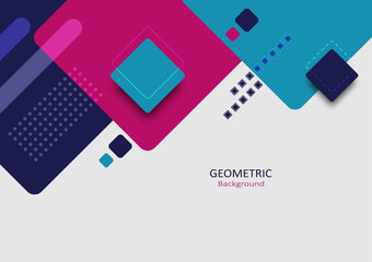 Geometric abstract background. Design elements on the top with square shapes in vivid colors and decorate with dot patterns. Vector Illustration.