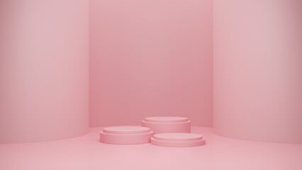 Realistic light pink cylinder podium set on background , Minimal scene for product display presentation, 3d illustration.
