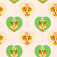 Seamless pattern with cute dogs. Corgi and jack russell terrier in heart and dog friendly text Vector illustration for kids room, pet hotel or zoo market