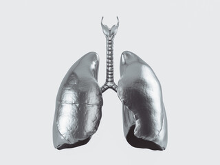 3d illustration of human lungs made of metal isolated on white background