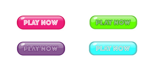 Play Now button collection. Set of colorful buttons. Simple Play Now buttons