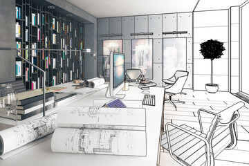 Contemporary Penthouse Workspace Environment (project) - 3D Visualization