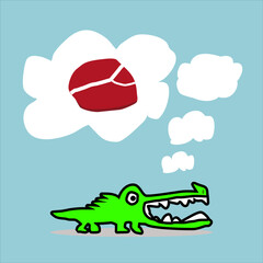 Crocodile and his food. Hand drawn on a light background. Vector illustration.
