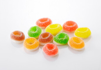 Fototapeta na wymiar Tasty Snacks, Marshmallows on white background