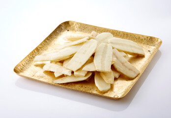 Delicious and fresh ingredients, slices of natural plant ingredients